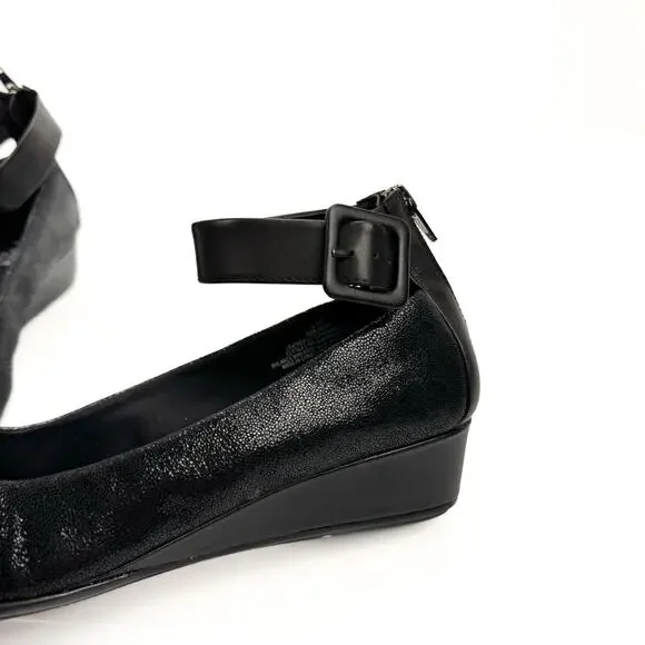 easyspirit e360 Glossy‎ Leather Stretch Pointed Toe Zip Wedge Low Heel 8.5 Wide - Picture 7 of 13